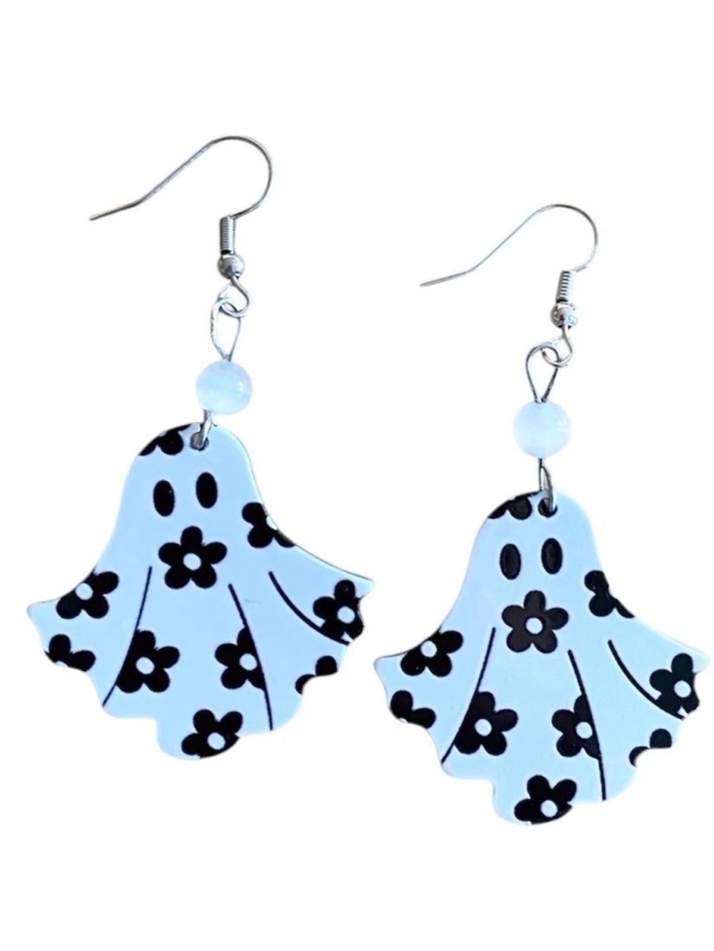 Ghost Floral Earrings in White & Black